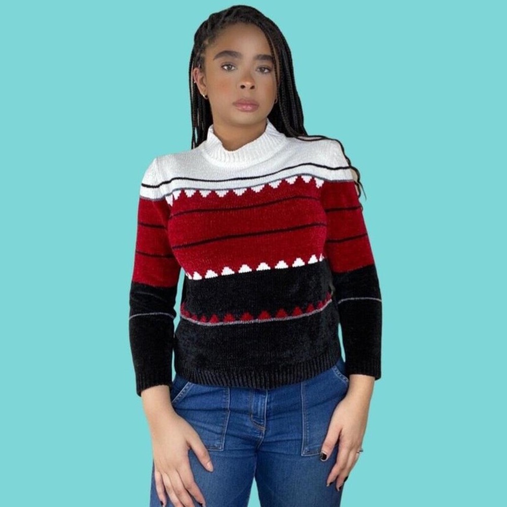 Alfred Dunner | Woman’s Red/Black/Cream sweater with shoulder pads | Sz 1XL